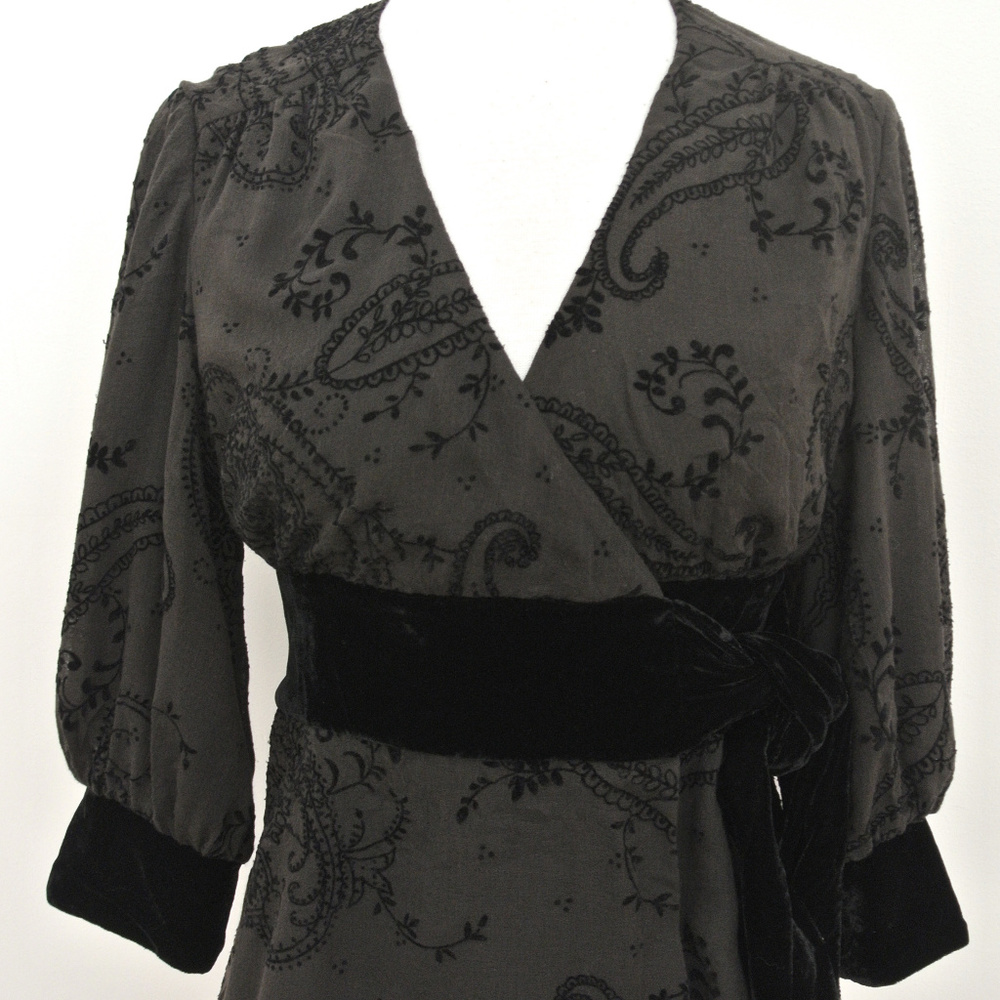 TIBI embroidered wrap top velvet trim